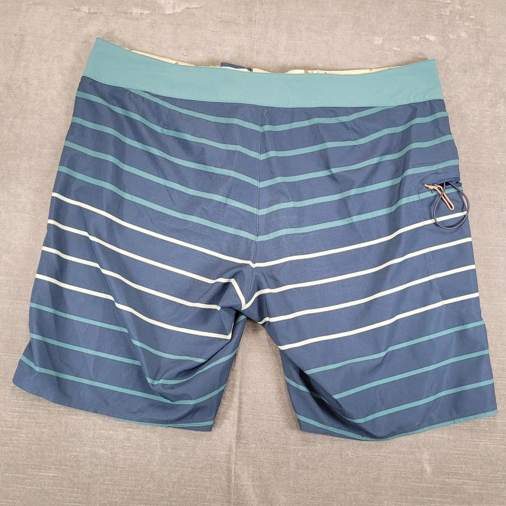Patagonia Board Shorts Men's Size 38 Blue Teal Stripe Swim‎ Trunks Pockets